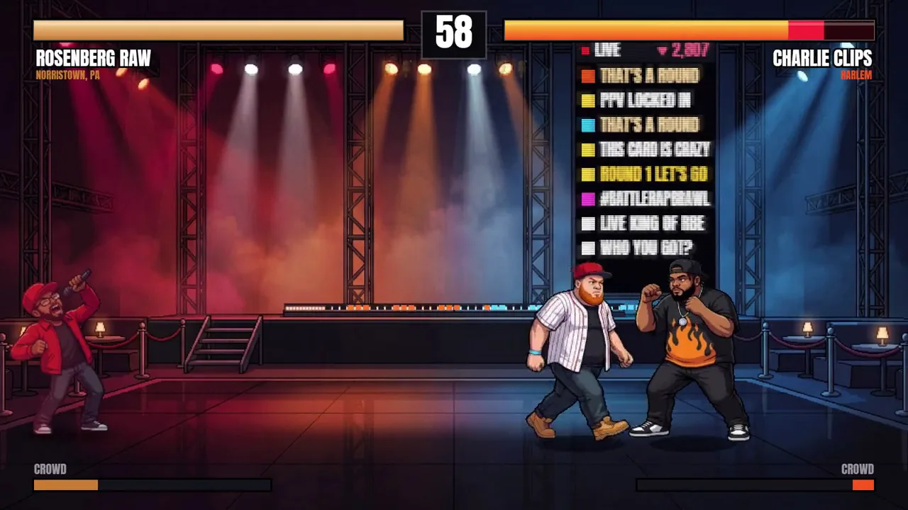 Two battlers squaring up on the stage